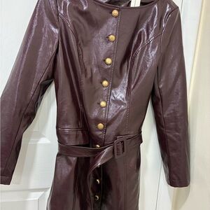 Commense Burgundy Leather Mini Dress with Gold Buttons pretty leather dress